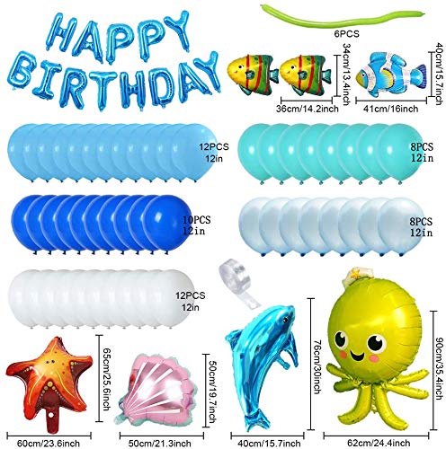 MMTX Globos de Fiesta Decoración Fiesta de cumpleaños del Tema mar Delfín Cáscara Estrella de mar Pulpo Pez Globo de Aluminio de Animales Marinos Birthday Bandera Globos Azules y Blancos