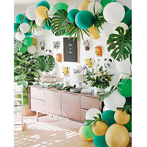 MMTX Selva Globos Fiesta de Cumpleaños 100PCS Kit de Guirnaldas de Decoracion Arcos de Globos con Hojas de Palma Globos Verde Blancos para Niños Cumpleaños Baby Shower Festival Decoracion Boda