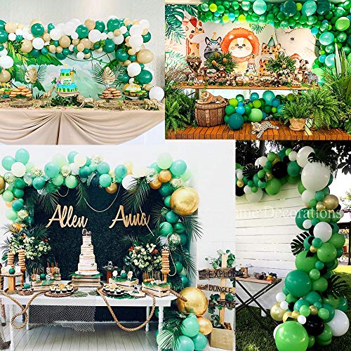 MMTX Selva Globos Fiesta de Cumpleaños 100PCS Kit de Guirnaldas de Decoracion Arcos de Globos con Hojas de Palma Globos Verde Blancos para Niños Cumpleaños Baby Shower Festival Decoracion Boda