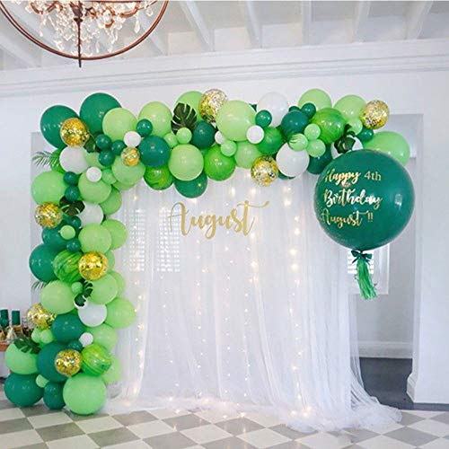 MMTX Selva Globos Fiesta de Cumpleaños 100PCS Kit de Guirnaldas de Decoracion Arcos de Globos con Hojas de Palma Globos Verde Blancos para Niños Cumpleaños Baby Shower Festival Decoracion Boda