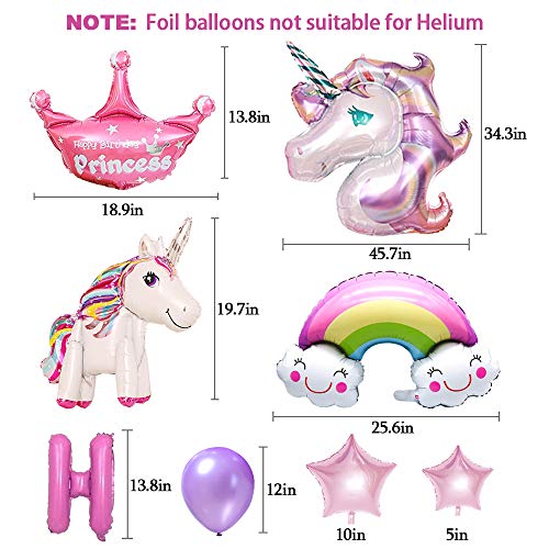 MMTX Suministros de Decoraciones de Fiesta de Unicornio, con 2pcs Enorme Globo de Unicornio, Feliz Cumpleaños Ballon Banner, para Niña Pequeña Fiesta de Cumpleaños de Dama de Niño, Boda (Unicornio)