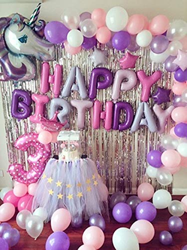 MMTX Suministros de Decoraciones de Fiesta de Unicornio, con 2pcs Enorme Globo de Unicornio, Feliz Cumpleaños Ballon Banner, para Niña Pequeña Fiesta de Cumpleaños de Dama de Niño, Boda (Unicornio)