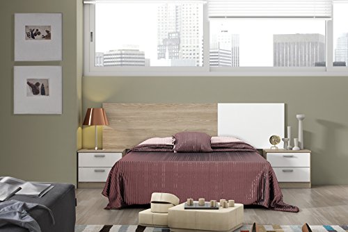 Mobelcenter - Cabecero y Dos mesitas Matrimonio Blanco y Madera Sable - Couple (0849)