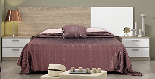 Mobelcenter - Cabecero y Dos mesitas Matrimonio Blanco y Madera Sable - Couple (0849)