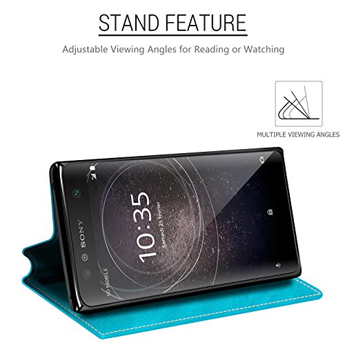 MOBESV Smiley Funda Cartera Sony Xperia XA2, Funda Cuero Movil Sony Xperia XA2 Carcasa Case con Billetera/Soporte para Sony Xperia XA2 - Aqua/Azul Oscuro