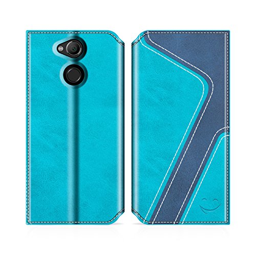 MOBESV Smiley Funda Cartera Sony Xperia XA2, Funda Cuero Movil Sony Xperia XA2 Carcasa Case con Billetera/Soporte para Sony Xperia XA2 - Aqua/Azul Oscuro