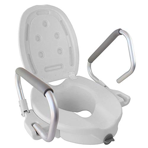 Mobiclinic, Elevador WC, Con tapa, Ayuda de baño para ancianos y minusválidos, Reposabrazos abatibles, ergonómico, ligero, blanco