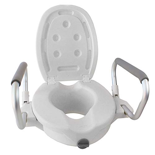 Mobiclinic, Elevador WC, Con tapa, Ayuda de baño para ancianos y minusválidos, Reposabrazos abatibles, ergonómico, ligero, blanco