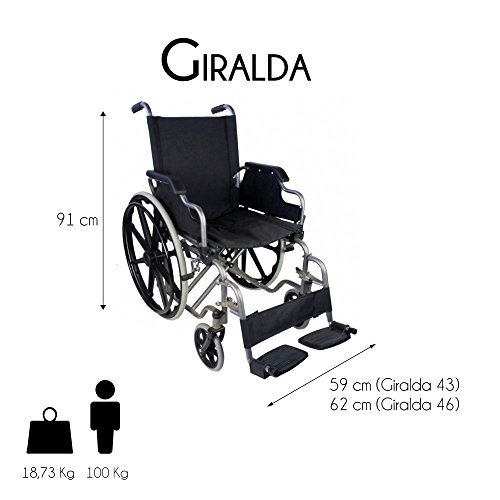 Mobiclinic, Giralda, Silla de ruedas ortopédica, plegable, autopropulsable, para minusválidos y ancianos, reposapiés y reposabrazos extraíbles, ultraligera, negro, asiento: 43 cm