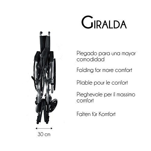 Mobiclinic, Giralda, Silla de ruedas ortopédica, plegable, autopropulsable, para minusválidos y ancianos, reposapiés y reposabrazos extraíbles, ultraligera, negro, asiento: 43 cm