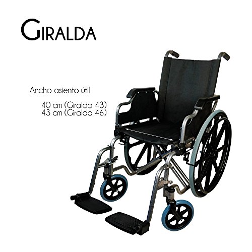 Mobiclinic, Giralda, Silla de ruedas ortopédica, plegable, autopropulsable, para minusválidos y ancianos, reposapiés y reposabrazos extraíbles, ultraligera, negro, asiento: 43 cm