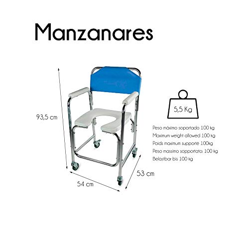Mobiclinic, Manzanares, Silla para WC o inodoro para minusválidos y ancianos, silla orinal plegable, ayuda para baño, reposabrazos, aluminio, asiento ergonómico, conteras antideslizates, azul