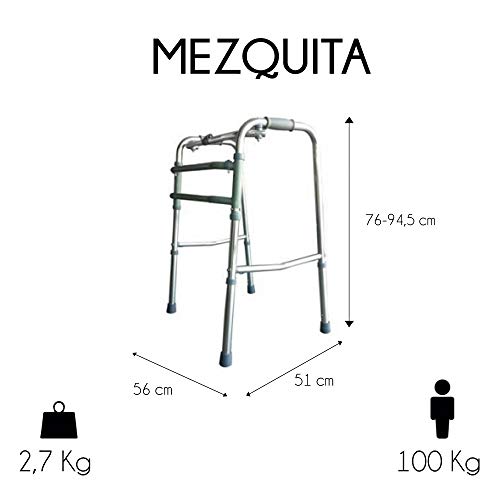 Mobiclinic, Mezquita, Andador para ancianos, mayores, adultos o minusválidos, ayuda para caminar, regulable en altura, aluminio, ligero, plegable, sin ruedas, empuñaduras ergonómicas, gris