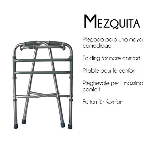 Mobiclinic, Mezquita, Andador para ancianos, mayores, adultos o minusválidos, ayuda para caminar, regulable en altura, aluminio, ligero, plegable, sin ruedas, empuñaduras ergonómicas, gris