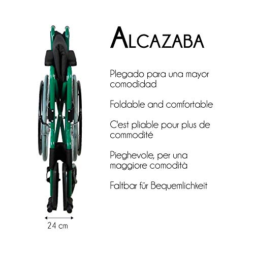 Mobiclinic, modelo Alcazaba, Silla de ruedas para minusválidos, premium, manual, plegable, ortopédica, freno en manetas, reposapiés, reposabrazos, color Verde, asiento, ultraligera