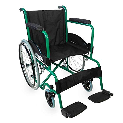 Mobiclinic, modelo Alcazaba, Silla de ruedas para minusválidos, premium, manual, plegable, ortopédica, freno en manetas, reposapiés, reposabrazos, color Verde, asiento, ultraligera