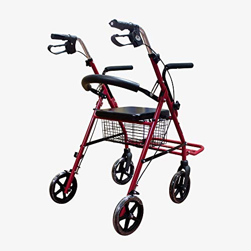 Mobiclinic, Modelo Colón, Andador y silla de ruedas para minusvalidos, ancianos, adultos o mayores, 2 en 1, de aluminio, ligero, plegable, con asiento y 4 ruedas. Color Burdeos