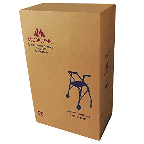 Mobiclinic, Modelo Compostela, Andador para adultos, ancianos, mayores o minusválidos, de acero, ligero, plegable, con asiento y 2 ruedas, Color Plateado