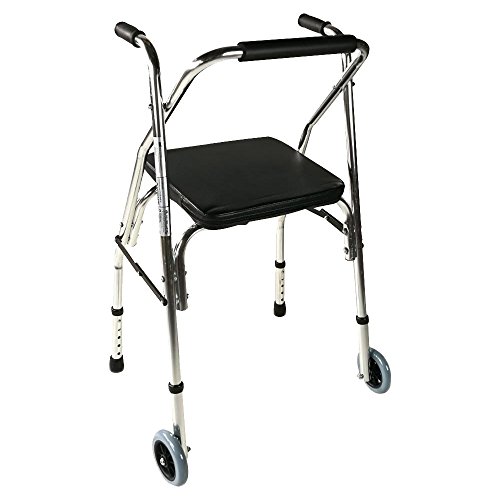 Mobiclinic, Modelo Compostela, Andador para adultos, ancianos, mayores o minusválidos, de acero, ligero, plegable, con asiento y 2 ruedas, Color Plateado