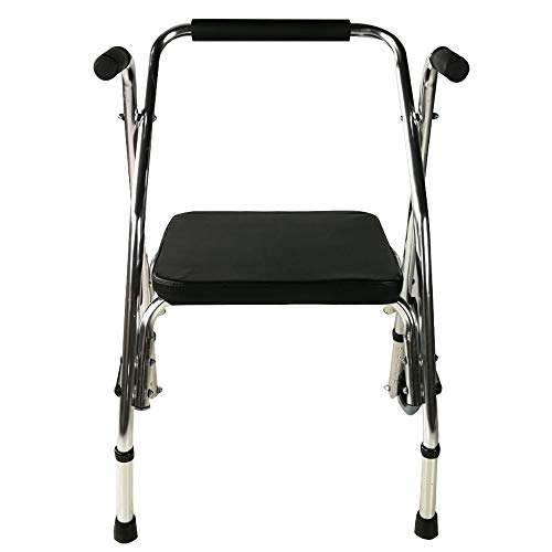 Mobiclinic, Modelo Compostela, Andador para adultos, ancianos, mayores o minusválidos, de acero, ligero, plegable, con asiento y 2 ruedas, Color Plateado