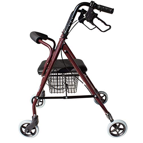 Mobiclinic, Modelo Escorial, Andador para minusvalidos, ancianos, mayores o adultos, de aluminio, ligero, plegable, con asiento y 4 ruedas. Color Burdeos