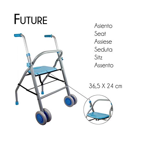 Mobiclinic, Modelo Future, Andador para mayores, adultos, ancianos o minusválidos, de acero y aluminio, ligero, plegable, con asiento y ruedas, Color Celeste