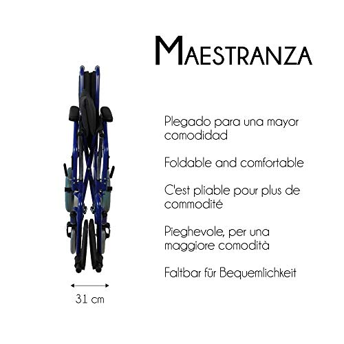 Mobiclinic, Modelo Maestranza, Silla de ruedas ortopédica, plegable, para minusválidos, de aluminio, freno en manetas, reposapiés y reposabrazos extraíbles, color Negro, asiento 40 cm, ultraligera
