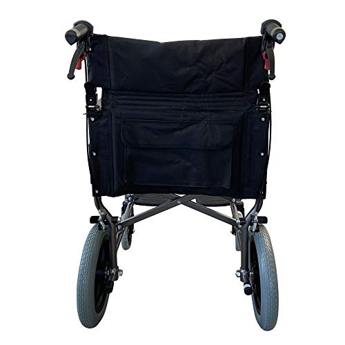 Mobiclinic, Modelo Museo, Silla de ruedas plegable de tránsito, para ancianos y minuválidos, ortopédica, de aluminio, freno en manetas, reposapiés, reposabrazos, color Negro, asiento, ultraligera
