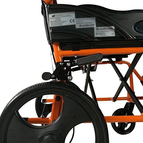 Mobiclinic, Modelo Pirámide, Silla de ruedas ortopédica, asiento de 41 cm, para minuválidos, plegable, de aluminio, freno en manetas, reposapiés, reposabrazos, color naranja