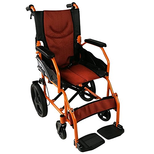 Mobiclinic, Modelo Pirámide, Silla de ruedas ortopédica, asiento de 41 cm, para minuválidos, plegable, de aluminio, freno en manetas, reposapiés, reposabrazos, color naranja