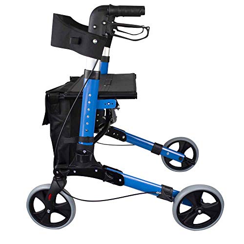 Mobiclinic, Modelo Trajano, Rollator de 4 ruedas, Andador Caminador, Andador para adultos, ancianos, minusválidos, de aluminio, ligero, plegable, con asiento y bolsa, Color Celeste