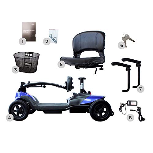 Mobiclinic, Virgo, Scooter eléctrico minusválido, personas con movilidad reducida, adultos, discapacitados, 4 ruedas, Desmontable, Manillar plegable, Auton. 10 km, 12V, Azul