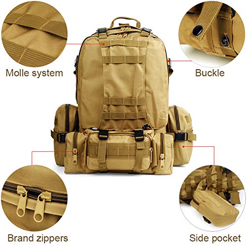 Mochila de senderismo, mochilas aire libre táctico militar de los hombres de recorrido del deporte mochila, acampar hombros de gran capacidad Backpack.For correr, caminar, ciclismo 50L,Amarillo,50L