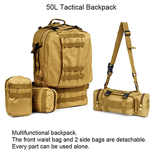 Mochila de senderismo, mochilas aire libre táctico militar de los hombres de recorrido del deporte mochila, acampar hombros de gran capacidad Backpack.For correr, caminar, ciclismo 50L,Amarillo,50L