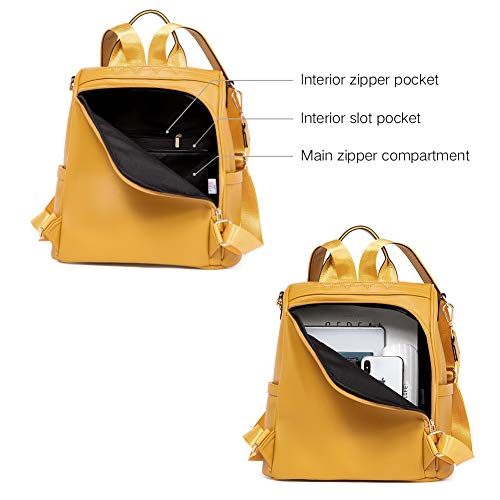 Mochila para Mujer Cuero Diseño Moda Gran Capacidad Bolsa de Viaje Femenin Bolsa de Hombro Aamarillo
