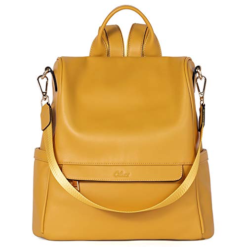 Mochila para Mujer Cuero Diseño Moda Gran Capacidad Bolsa de Viaje Femenin Bolsa de Hombro Aamarillo