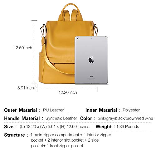 Mochila para Mujer Cuero Diseño Moda Gran Capacidad Bolsa de Viaje Femenin Bolsa de Hombro Aamarillo