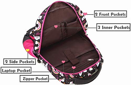 Mochila Unicornio Niños Impermeable Mochila Escolar para Adolescente Pequeñas Mochilas Infantil Bolso para Chicas para La Escuela,Viajes,Intemperie Juego de 3 (Marron Oscuro)