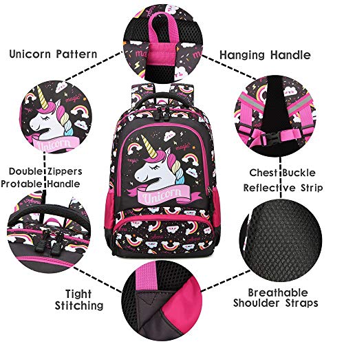 Mochila Unicornio Niños Impermeable Mochila Escolar para Adolescente Pequeñas Mochilas Infantil Bolso para Chicas para La Escuela,Viajes,Intemperie Juego de 3 (Marron Oscuro)