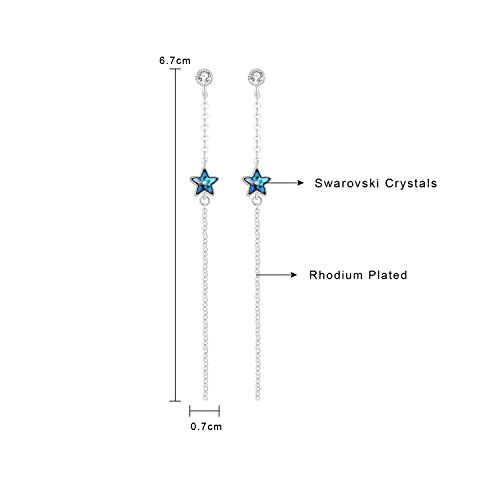 Moda Largos Azul Estrella Pendientes Mujer Niña "Estrellas Fugaces" Joyería con Swarovski Cristal, Regalos para Mujer