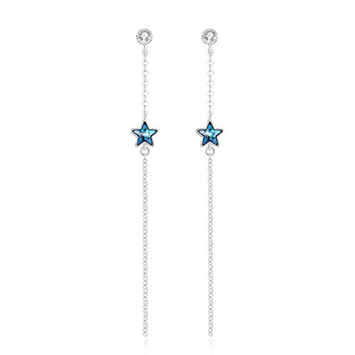 Moda Largos Azul Estrella Pendientes Mujer Niña "Estrellas Fugaces" Joyería con Swarovski Cristal, Regalos para Mujer