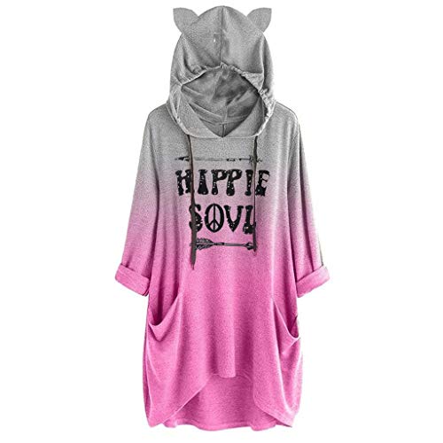 Moda Mujer Casual Suelta Manga Larga Estampado a Rayas Sudadera Tops Sudaderas con Capucha Largas Mujer Manga Larga Remata Abrigo Cálido Cerrar Chaqueta Sudadera Capa