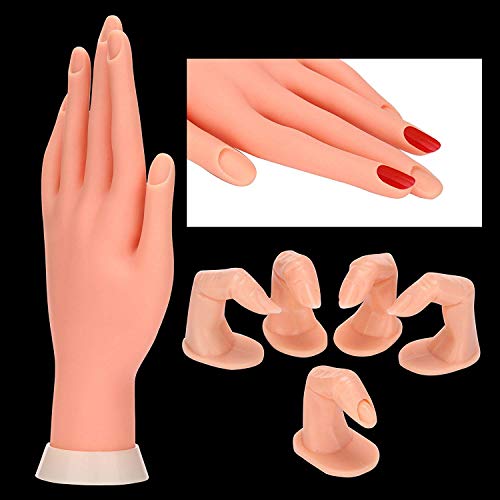 Modelo de práctica de la mano en las uñas. Dedos falsos móviles, reutilizables para uñas de acrílico. Práctica de manicura de la práctica del arte de uñas (1 mano y 5 dedos).
