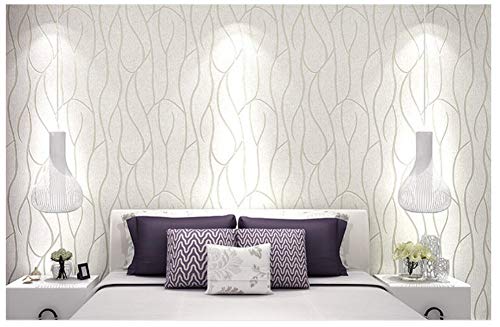 Moderno papel pintado pared No Tejido Rollo Rayado Efecto Blanco Plata No-Tejido de Papeles Muro Decoración de Pared para Dormitorio TV Telón de Fondo 0.53x10m