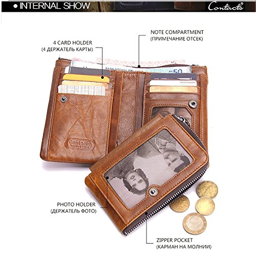 Modesty Cartera marrón de Piel para Hombre, Tarjeta de crédito, Efectivo y Monedas (Marrón)-QB011-BR