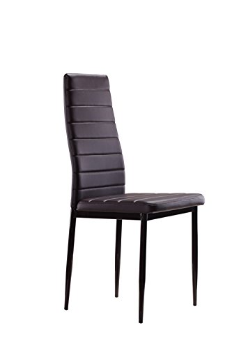 MOG CASA - Conjunto de 2, 4 o 6 sillas de Comedor con Patas metálicas y tapizadas de Piel sintética alcochado - Dimensiones 42x42x98cm (Choco, 4)