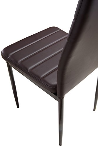 MOG CASA - Conjunto de 2, 4 o 6 sillas de Comedor con Patas metálicas y tapizadas de Piel sintética alcochado - Dimensiones 42x42x98cm (Choco, 4)