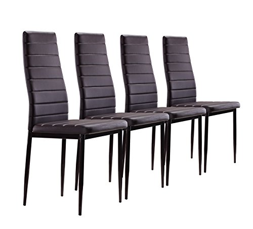 MOG CASA - Conjunto de 2, 4 o 6 sillas de Comedor con Patas metálicas y tapizadas de Piel sintética alcochado - Dimensiones 42x42x98cm (Choco, 4)