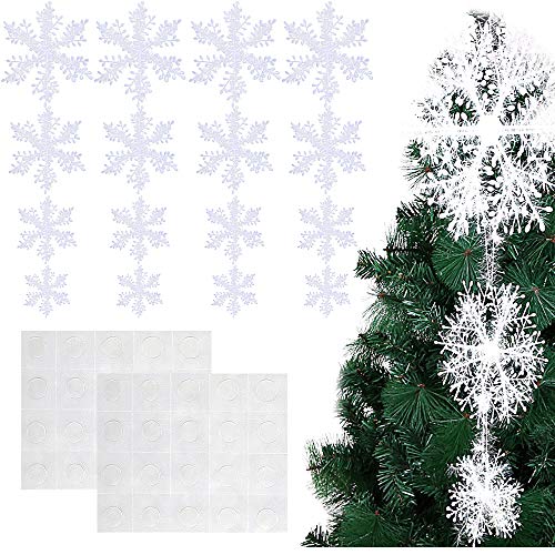 Mokinga Copos Nieve Frozen, Copos Nieve, 60 PCS Copos De Nieve De Decoración de Navidad de PVC, Cadena De Copos De Nieve De Navidad Para Decoración De Navidad (Color: Blanco)