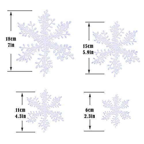Mokinga Copos Nieve Frozen, Copos Nieve, 60 PCS Copos De Nieve De Decoración de Navidad de PVC, Cadena De Copos De Nieve De Navidad Para Decoración De Navidad (Color: Blanco)